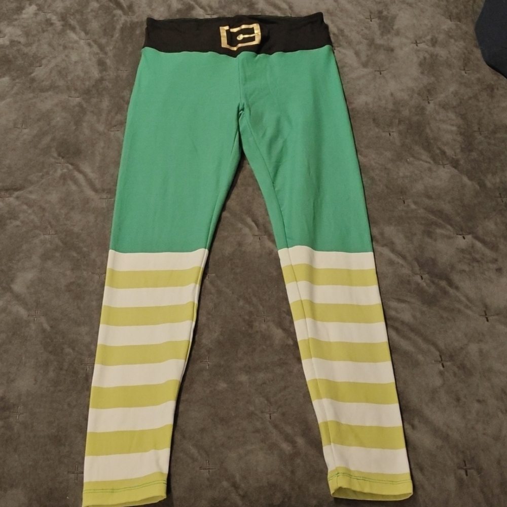 Ultra Flirt Green and White Striped Leggings
